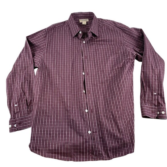 Duluth Trading Mens Shirt XL Wrinklefighter Burgundy & White Checkered Long-Slee - Picture 1 of 5